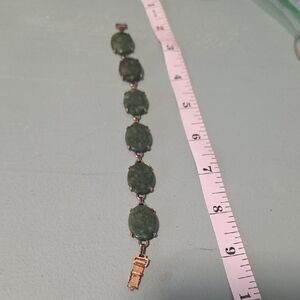 12k Gold Filled Jade Oval Link Bracelet Green 7.5 in Prong Setting
